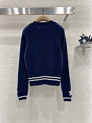 Dior Crew Neck Cable Knit Dark Blue Sweater  - 5