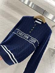 Dior Crew Neck Cable Knit Dark Blue Sweater  - 3