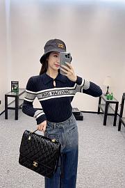 Dior Lapel striped knitted long sleeves blue  - 1