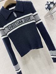 Dior Lapel striped knitted long sleeves blue  - 6