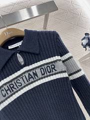 Dior Lapel striped knitted long sleeves blue  - 5