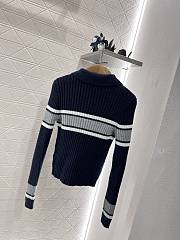 Dior Lapel striped knitted long sleeves blue  - 4