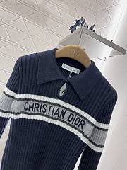 Dior Lapel striped knitted long sleeves blue  - 3