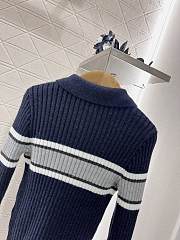 Dior Lapel striped knitted long sleeves blue  - 2