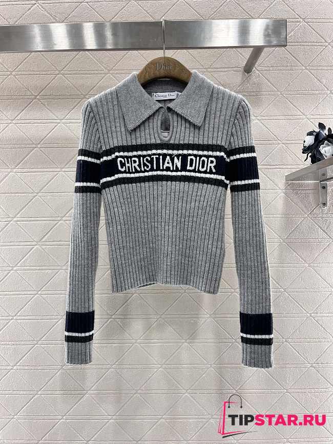 Dior Lapel striped knitted long sleeves grey - 1