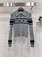 Dior Lapel striped knitted long sleeves grey - 1