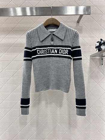 Dior Lapel striped knitted long sleeves grey