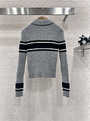 Dior Lapel striped knitted long sleeves grey - 5