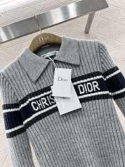 Dior Lapel striped knitted long sleeves grey - 4