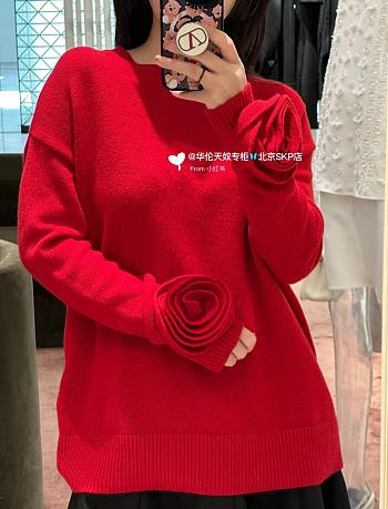 Van Red Rose Sleeve Knitted Pullover Sweater