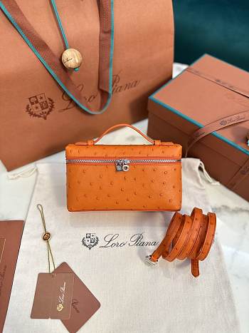 Loro Piana Extra Poket L19 Ostrich Orange Leather 19×11×6.5CM