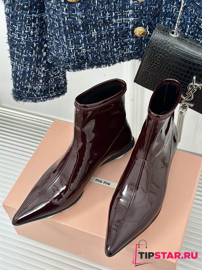 MiuMiu Catwalk pointy toe kitten heel ankle burguady boots  - 1