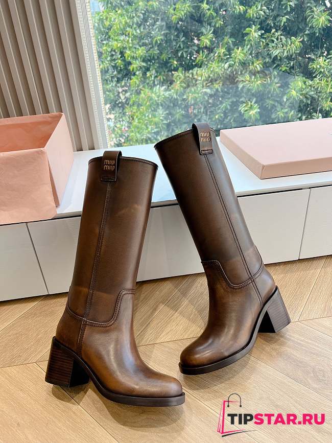 Miu Miu British motorcycle brown boots - 1