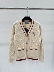 Prada Contrast diamond check pattern cable knitted v-neck cardigan - 1