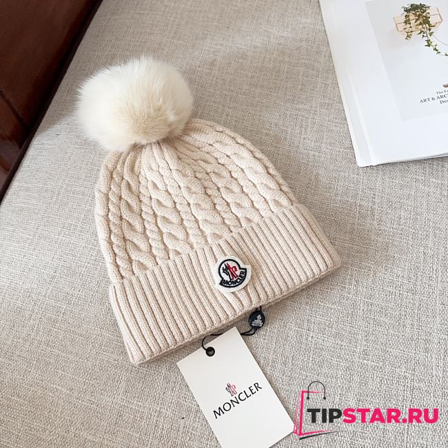 Moncler wool knitted warm knitted beige hat - 1