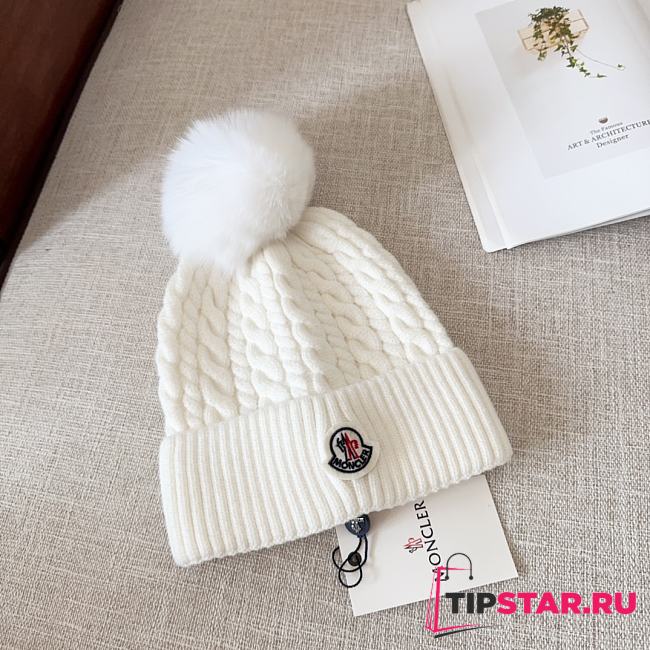 Moncler wool knitted warm knitted white hat - 1