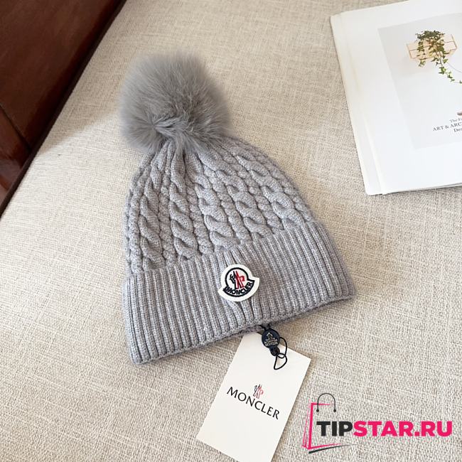 Moncler wool knitted warm knitted grey hat - 1