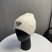 Prada logo knitted hat wool hat women's loose cold beige hat - 1