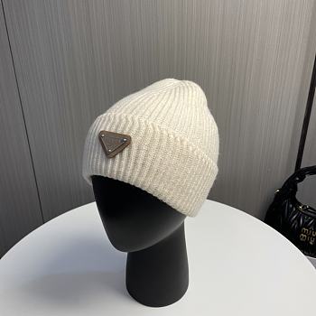 Prada logo knitted hat wool hat women's loose cold beige hat