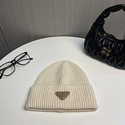 Prada logo knitted hat wool hat women's loose cold beige hat - 5