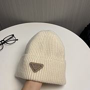 Prada logo knitted hat wool hat women's loose cold beige hat - 3