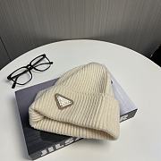 Prada logo knitted hat wool hat women's loose cold beige hat - 2