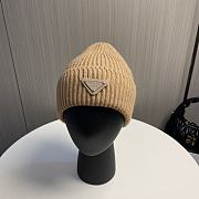 Prada logo knitted hat wool hat women's loose cold brown hat - 1