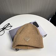 Prada logo knitted hat wool hat women's loose cold brown hat - 2