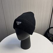 Prada logo knitted hat wool hat women's loose cold black hat - 1