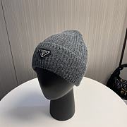 Prada logo knitted hat wool hat women's loose cold dark grey hat - 1