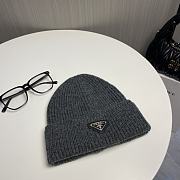 Prada logo knitted hat wool hat women's loose cold dark grey hat - 6