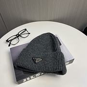 Prada logo knitted hat wool hat women's loose cold dark grey hat - 3