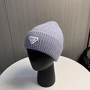 Prada logo knitted hat wool hat women's loose cold light purple hat - 1