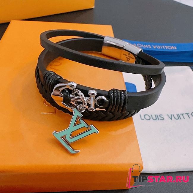 Louis Vuitton leather bracelet couples style Rock punk Thai silver style  - 1