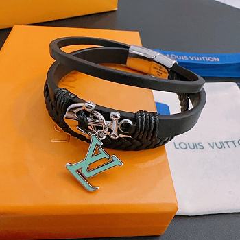 Louis Vuitton leather bracelet couples style Rock punk Thai silver style 