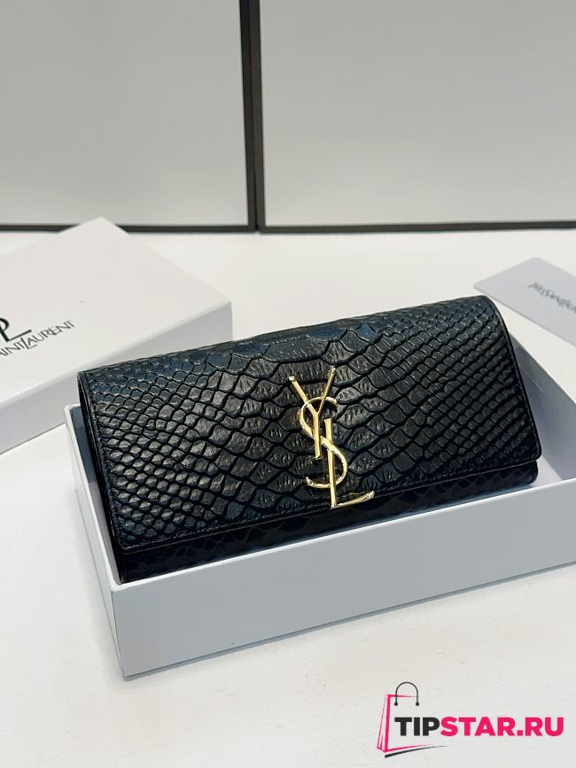 YSL Crocodile Pattern Calfskin Black Wallet 19x10cm - 1