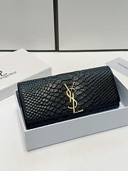 YSL Crocodile Pattern Calfskin Black Wallet 19x10cm - 1