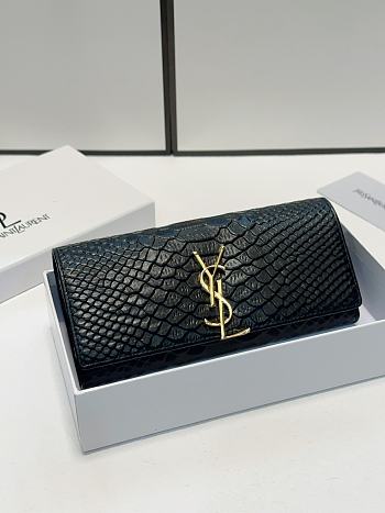 YSL Crocodile Pattern Calfskin Black Wallet 19x10cm