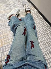 YSL letter towel embroidered washed denim trousers - 3