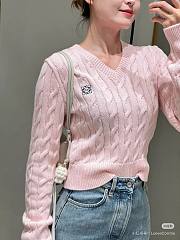 Loewe Classic logo V-neck cable knit sweater cotton pink sweater - 1