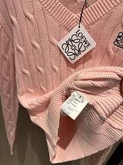 Loewe Classic logo V-neck cable knit sweater cotton pink sweater - 6