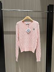 Loewe Classic logo V-neck cable knit sweater cotton pink sweater - 5