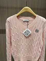 Loewe Classic logo V-neck cable knit sweater cotton pink sweater - 4