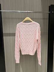 Loewe Classic logo V-neck cable knit sweater cotton pink sweater - 2