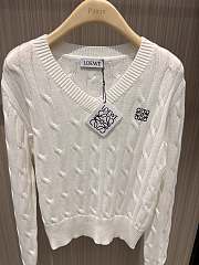 Loewe Classic logo V-neck cable knit sweater cotton white sweater - 6