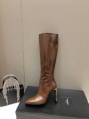 YSL side zipper simple and fashionable long brown boots - 3