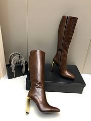 YSL side zipper simple and fashionable long brown boots - 2