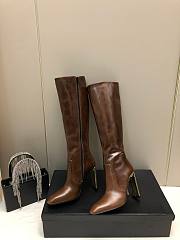 YSL side zipper simple and fashionable long brown boots - 4