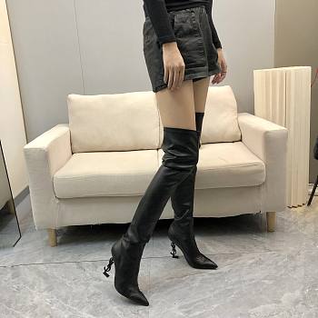 YSL heel pointed high heel high black boots