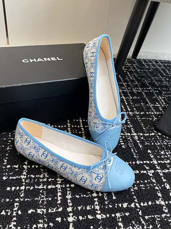 Chanel 24ss classic bow round head ballet blue shoes 